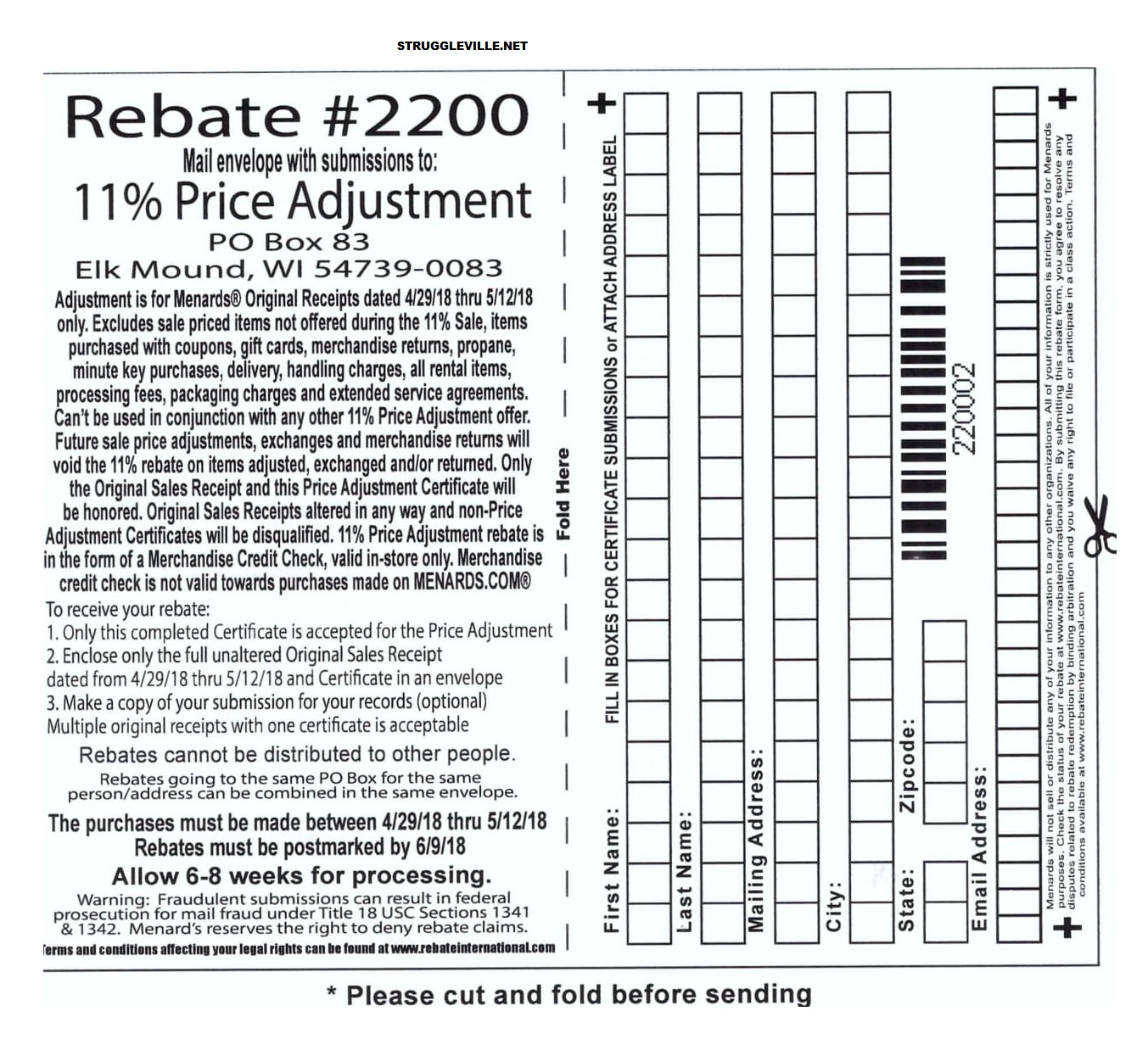 Menard's Rebate Form 2200