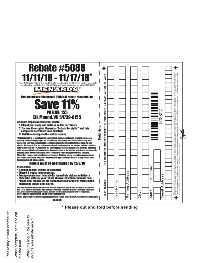 Menard's Rebate Form 5088