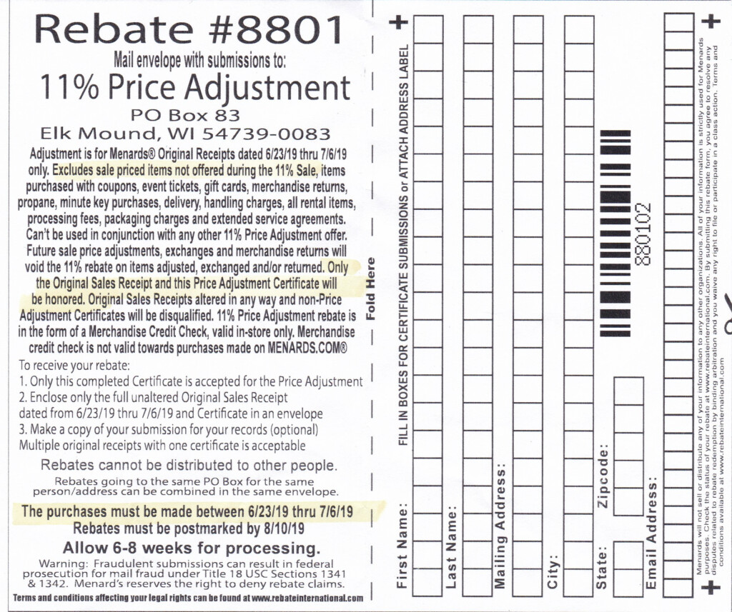 Menard's Rebate Form 8801