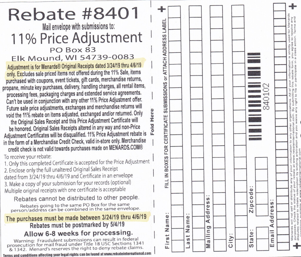 Rebate Form 8401 At Menards