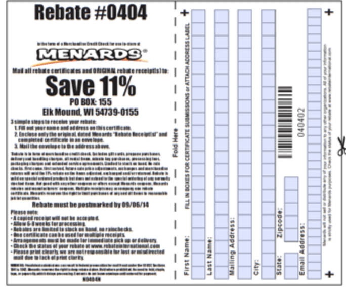 Menards 11 Rebate Dates August 2023